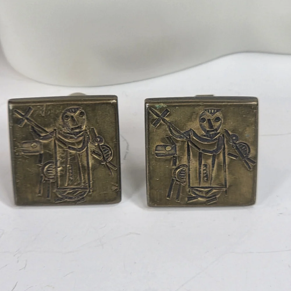 egyptian revival brass cuff links vintage tribal